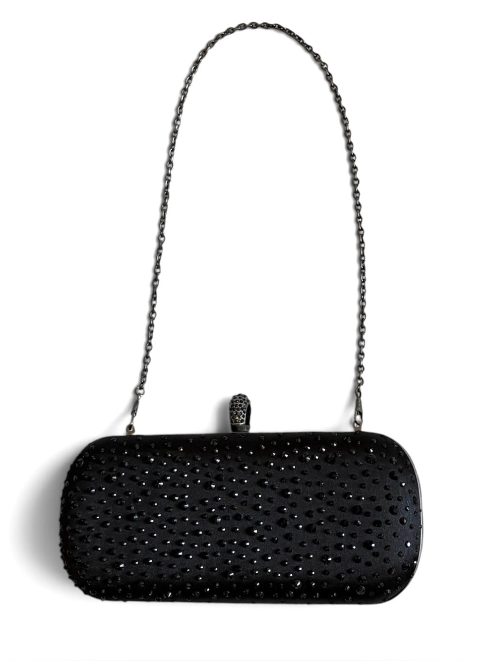 Black Crystal Embellished Evening Clutch with Chain Melanie Lyne